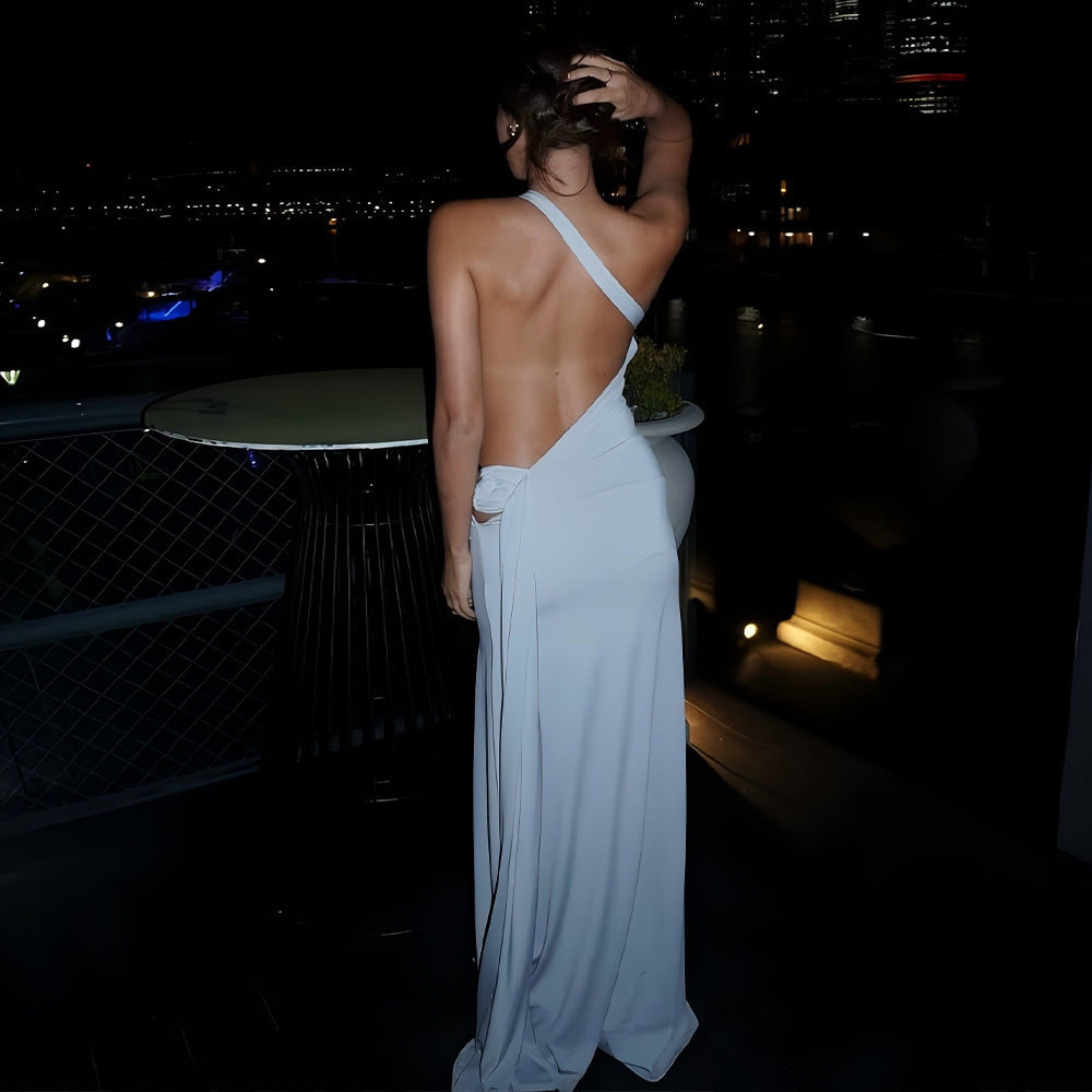 Sexy Backless Metal Decoration Elegant Dress