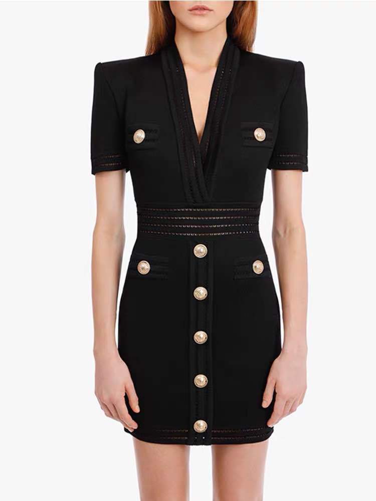 Sexy knitted short-sleeved dress