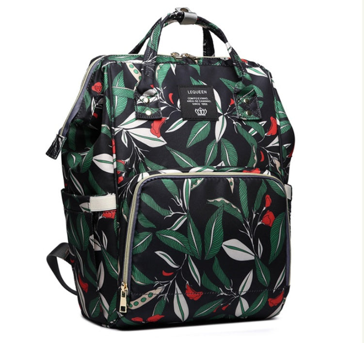 SS Maternity Nappy Bag Black Leaves