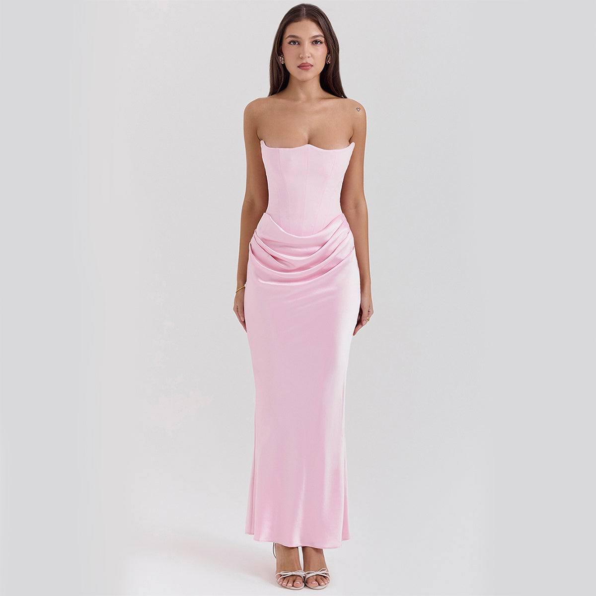 Women's Bandeau Backless Party Evening Dress Pink