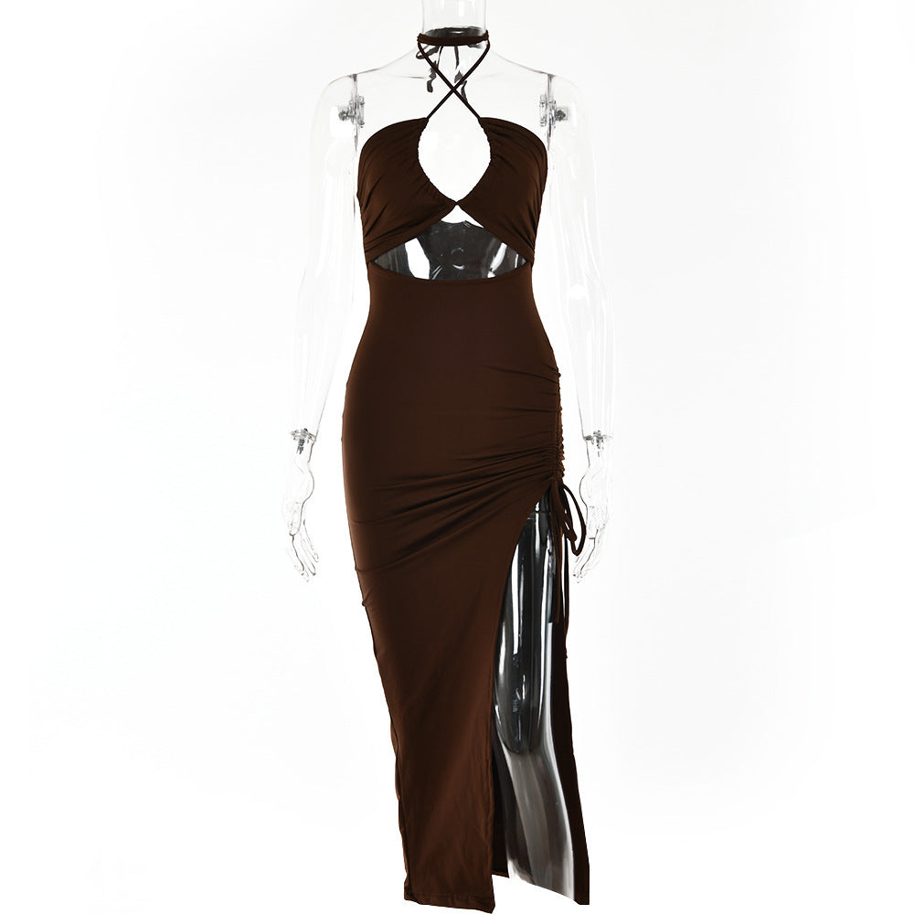 SS Chest Hollow Out Dress Brown