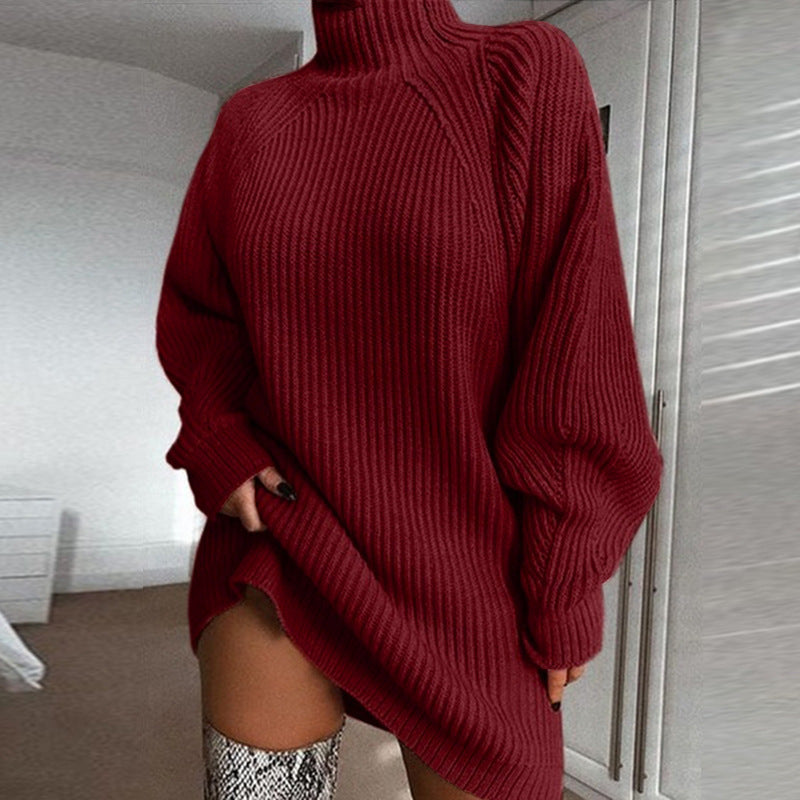 Warm Women Sweater Dress Wine red