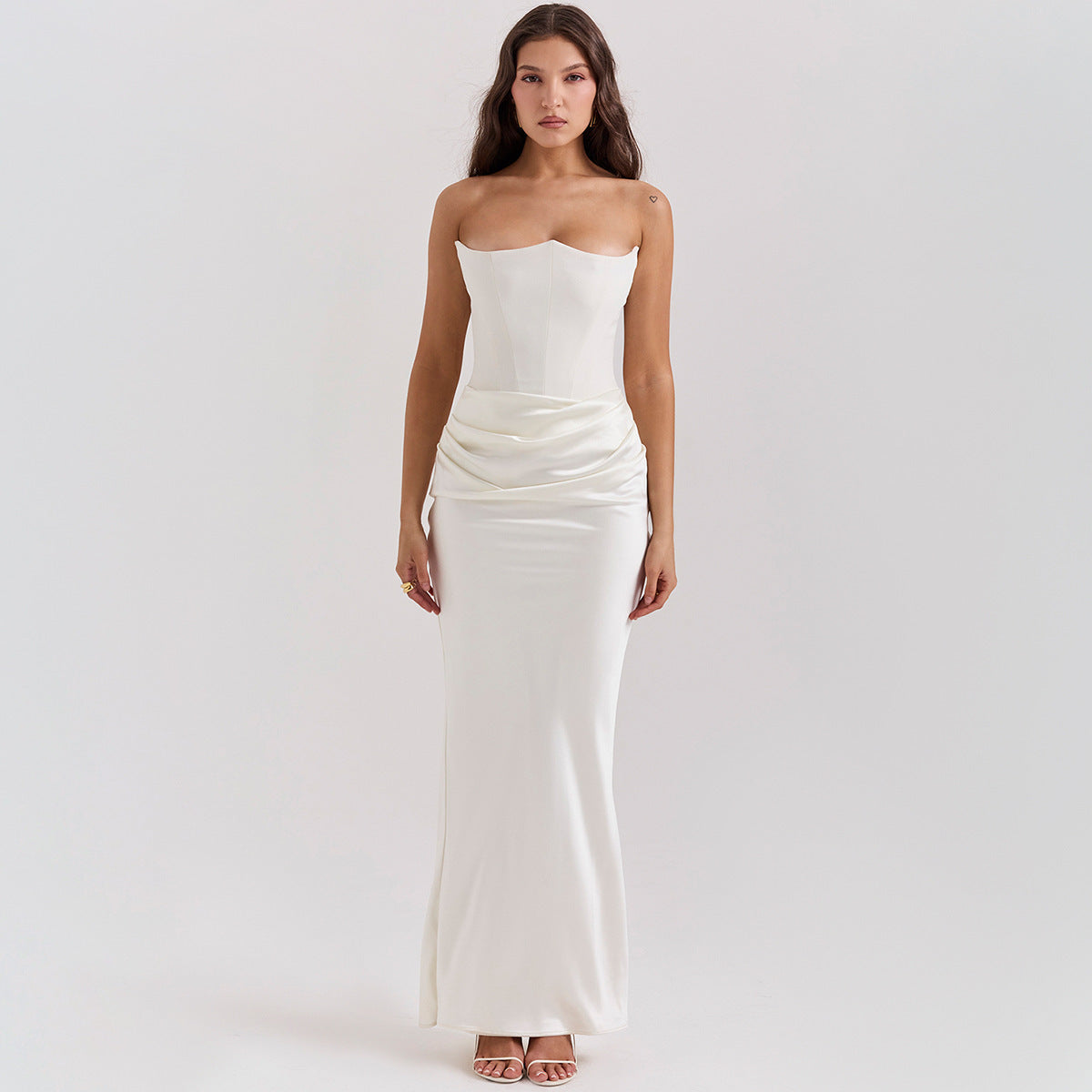 Women's Bandeau Backless Party Evening Dress White wine
