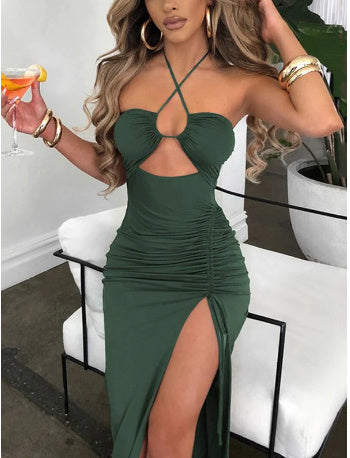 SS Chest Hollow Out Dress Green
