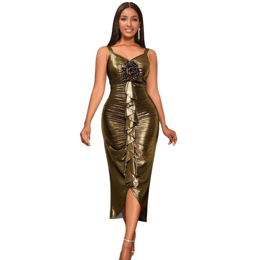Women's Sling Golden Party Dress