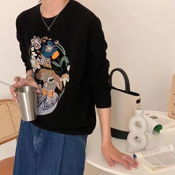 Autumn And Winter Thick Color Blocking Sweater Black