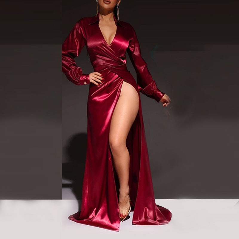 Women's Side-slit Ultra-long Dress Red