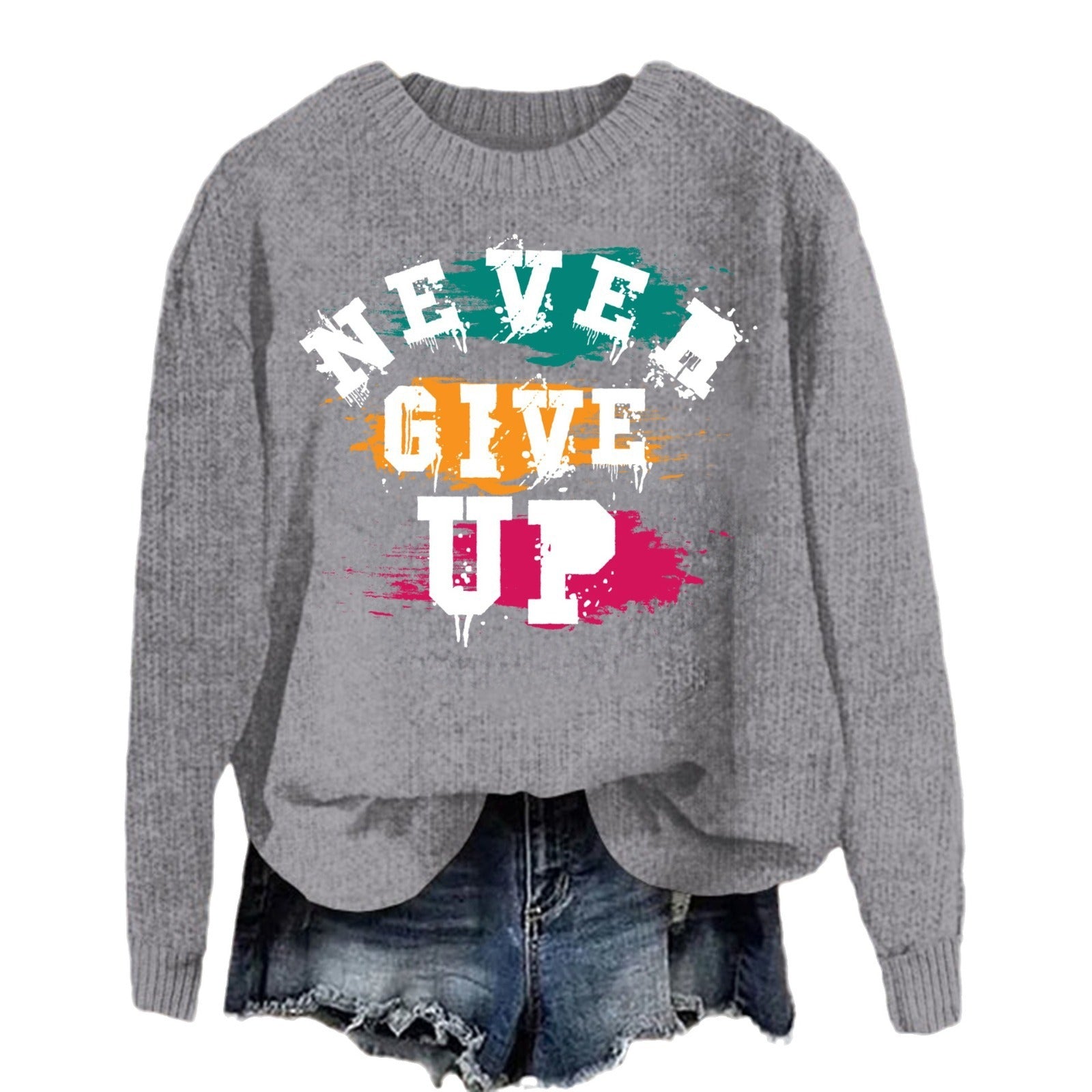 Women's Autumn And Winter Round Neck Sweater Gray