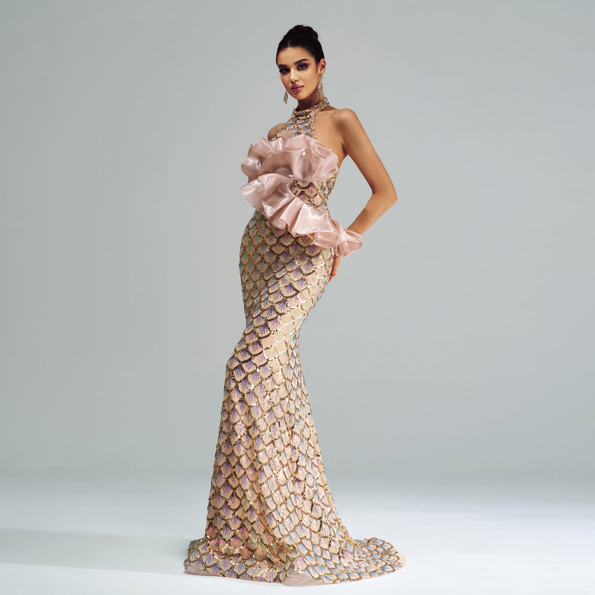 Women's Halter Sequined Mermaid Evening Dress