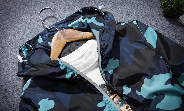 Camouflage Jackets Casual Mens Hooded Luminous Zipper Jacket