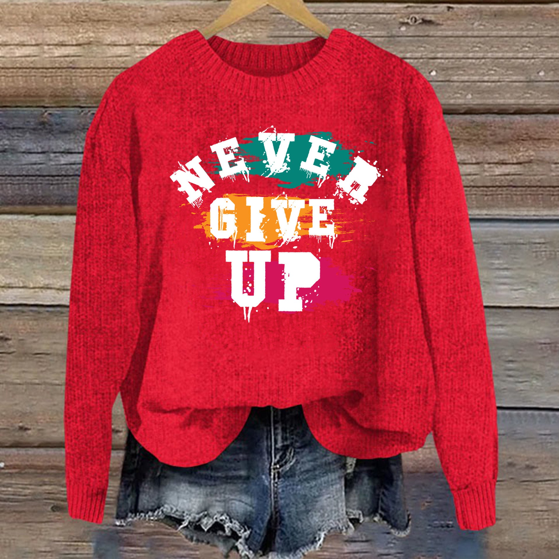 Women's Autumn And Winter Round Neck Sweater Red