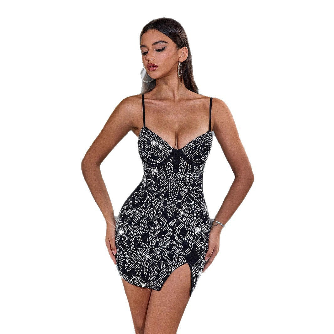 Sexy Strappy Rhinestone Mini Dress