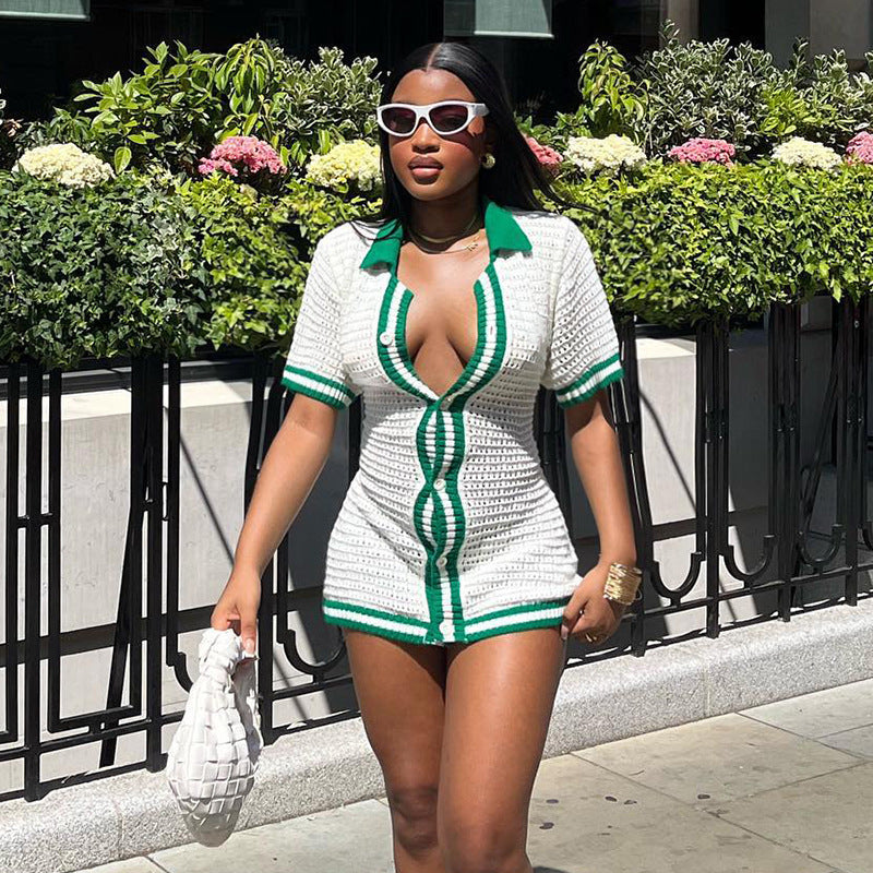 New Polo Collar Contrast Dress