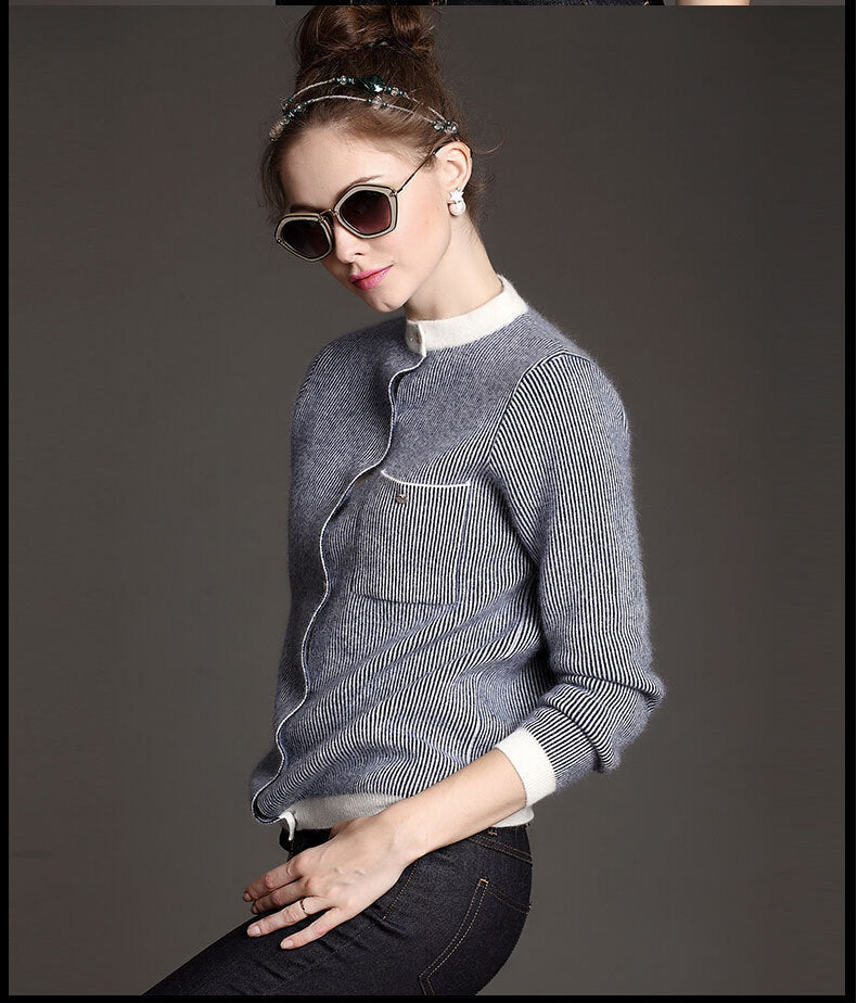 Striped Knit Bottoming Sweater