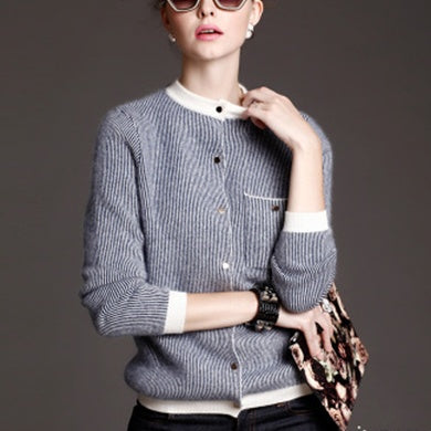 Striped Knit Bottoming Sweater Blue