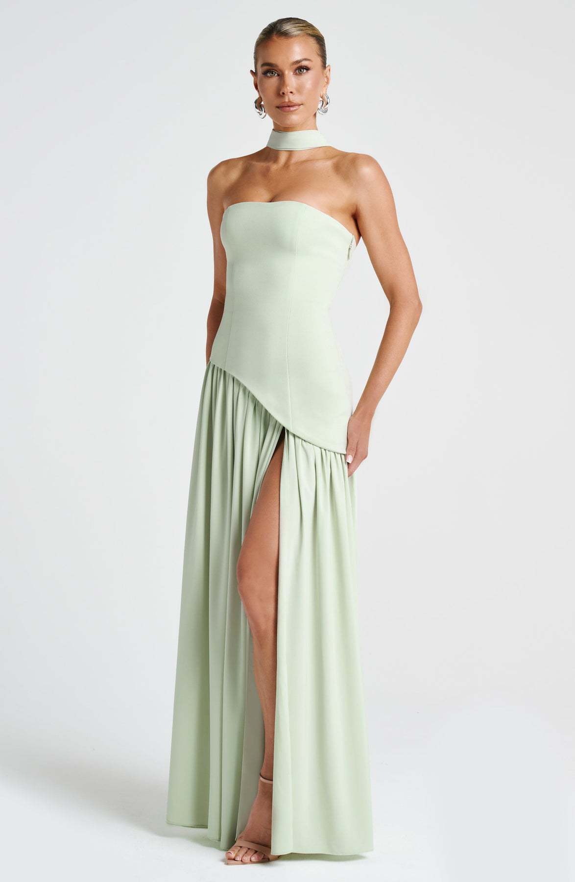 Sexy Backless Tube Top Split Dress Green