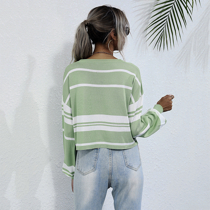 Women's Striped Bottomed Knit Sweater