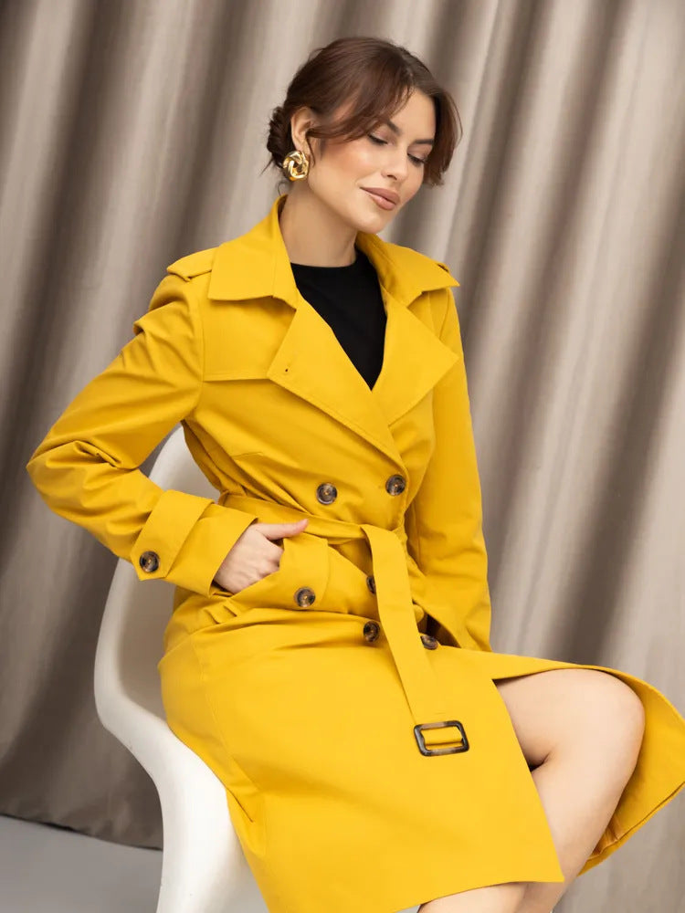 SS Classic Style Lace-up Coat Yellow