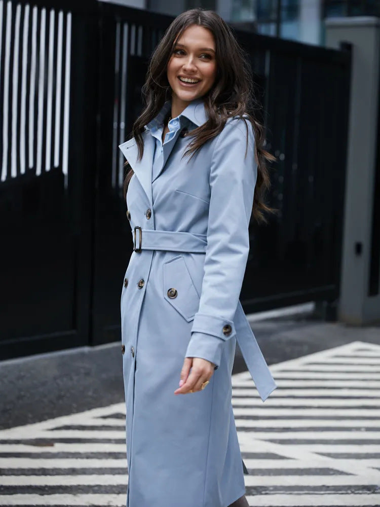SS Classic Style Lace-up Coat Light blue
