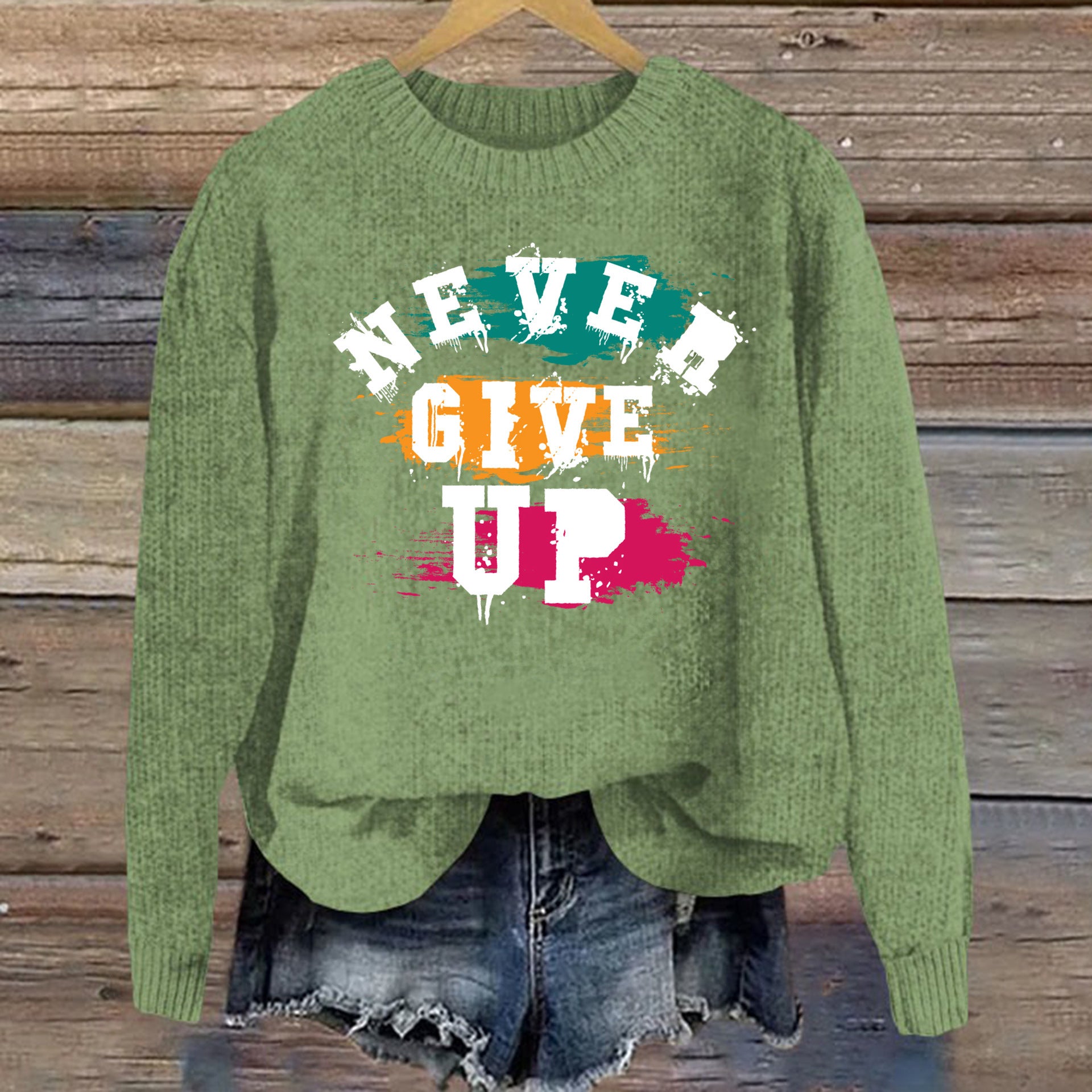 Women's Autumn And Winter Round Neck Sweater Green