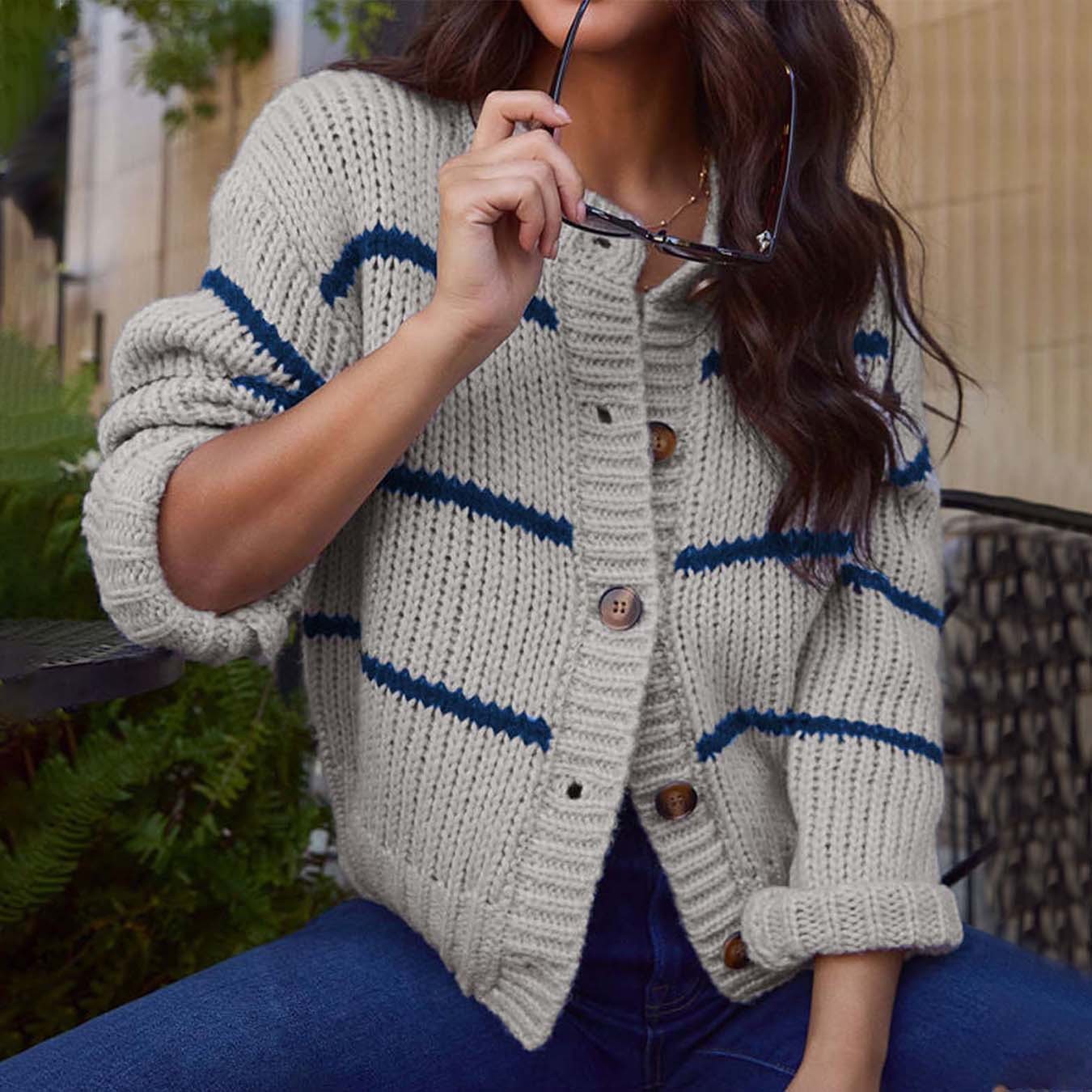 SS Stripes Cardigan Grey