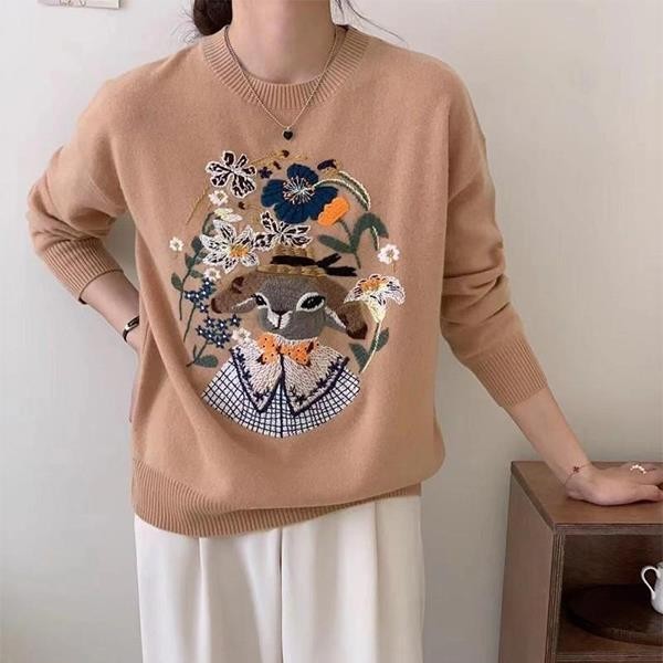 Autumn And Winter Thick Color Blocking Sweater Camel