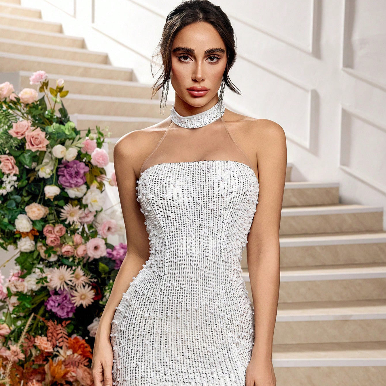 Sexy Hollow-out Lace Evening Dress