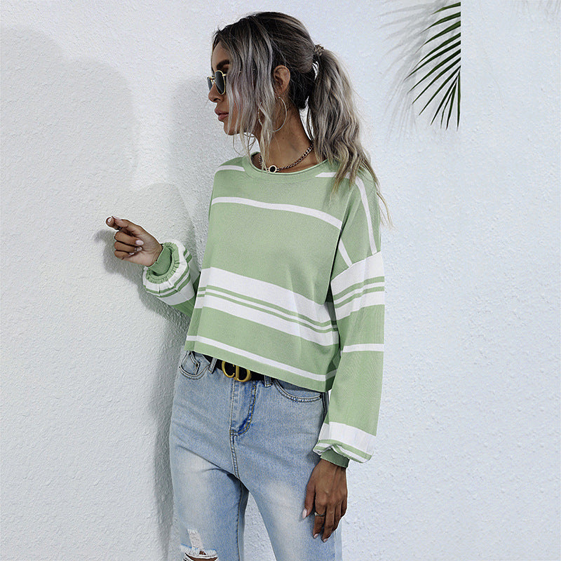 Women's Striped Bottomed Knit Sweater