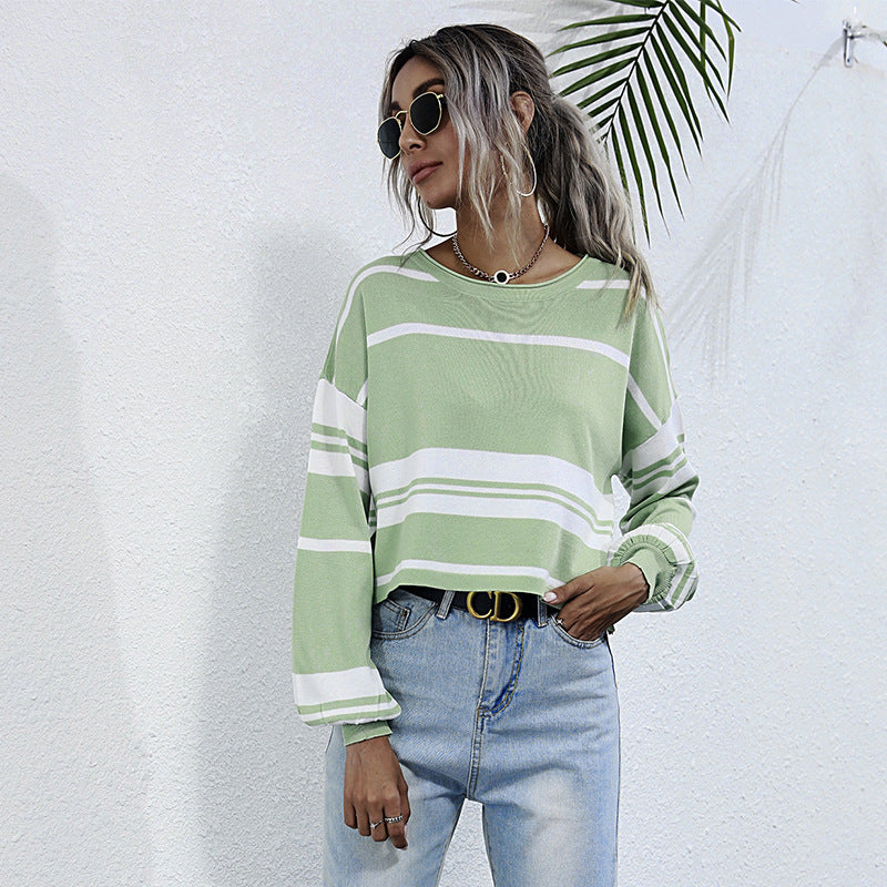 Women's Striped Bottomed Knit Sweater Light Green
