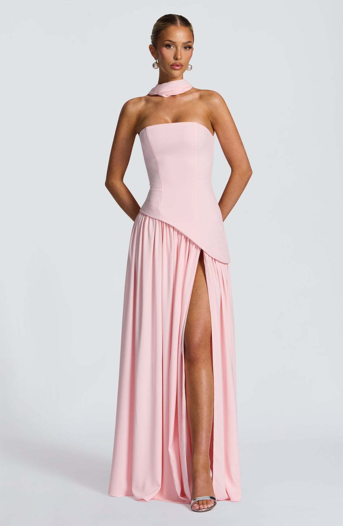 Sexy Backless Tube Top Split Dress Pink