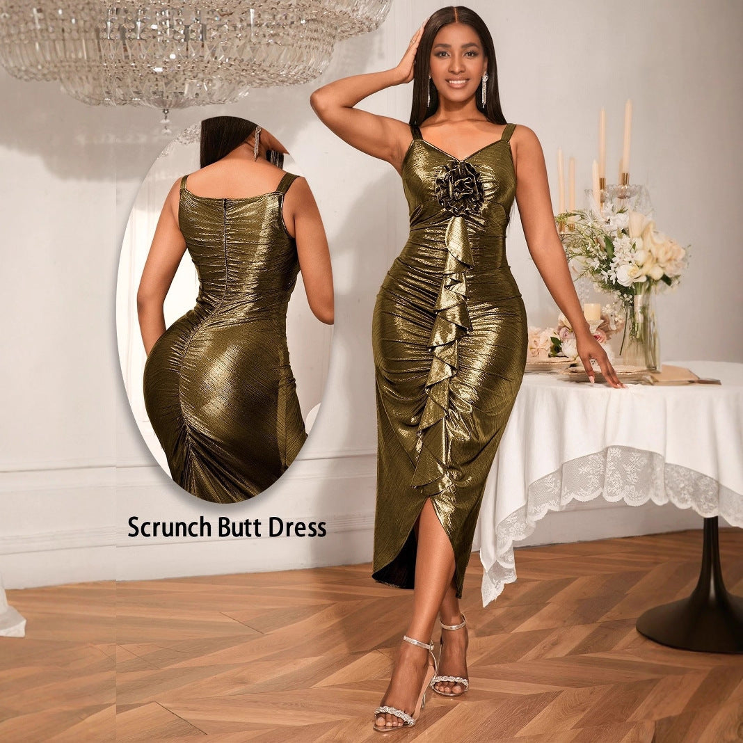Women's Sling Golden Party Dress