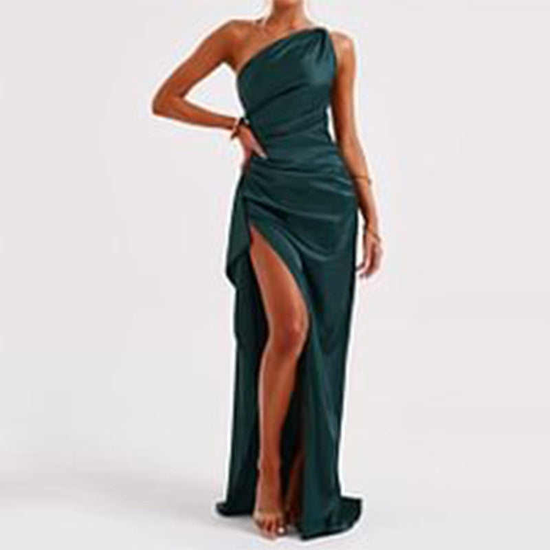 Sexy One-shoulder Backless Slit Dress Image color