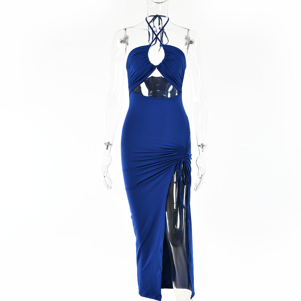 SS Chest Hollow Out Dress Blue