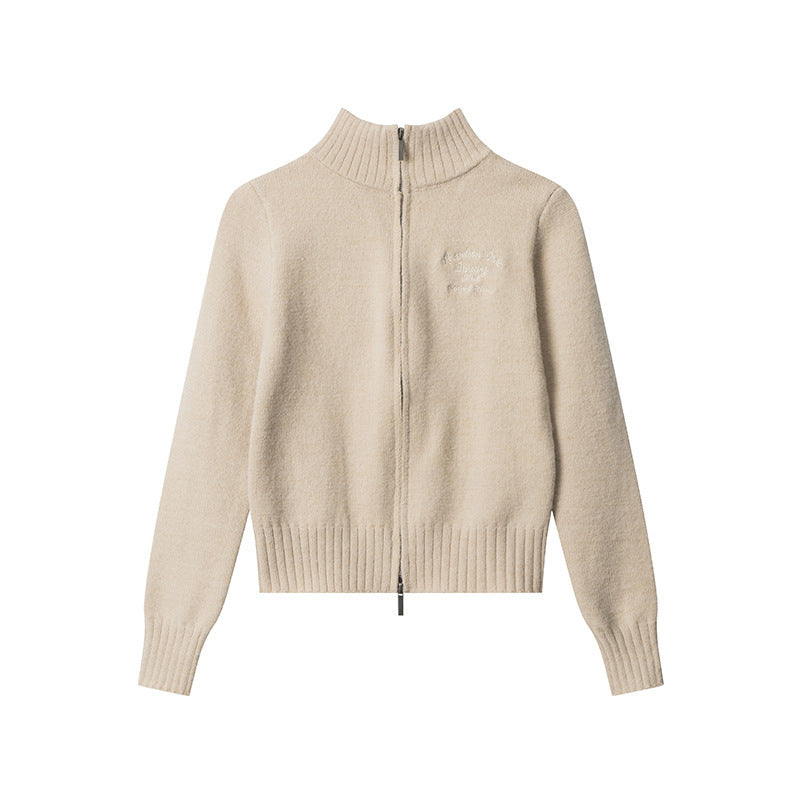 Women's Short Hot Girl Letter Embroidery Sweater Khaki H