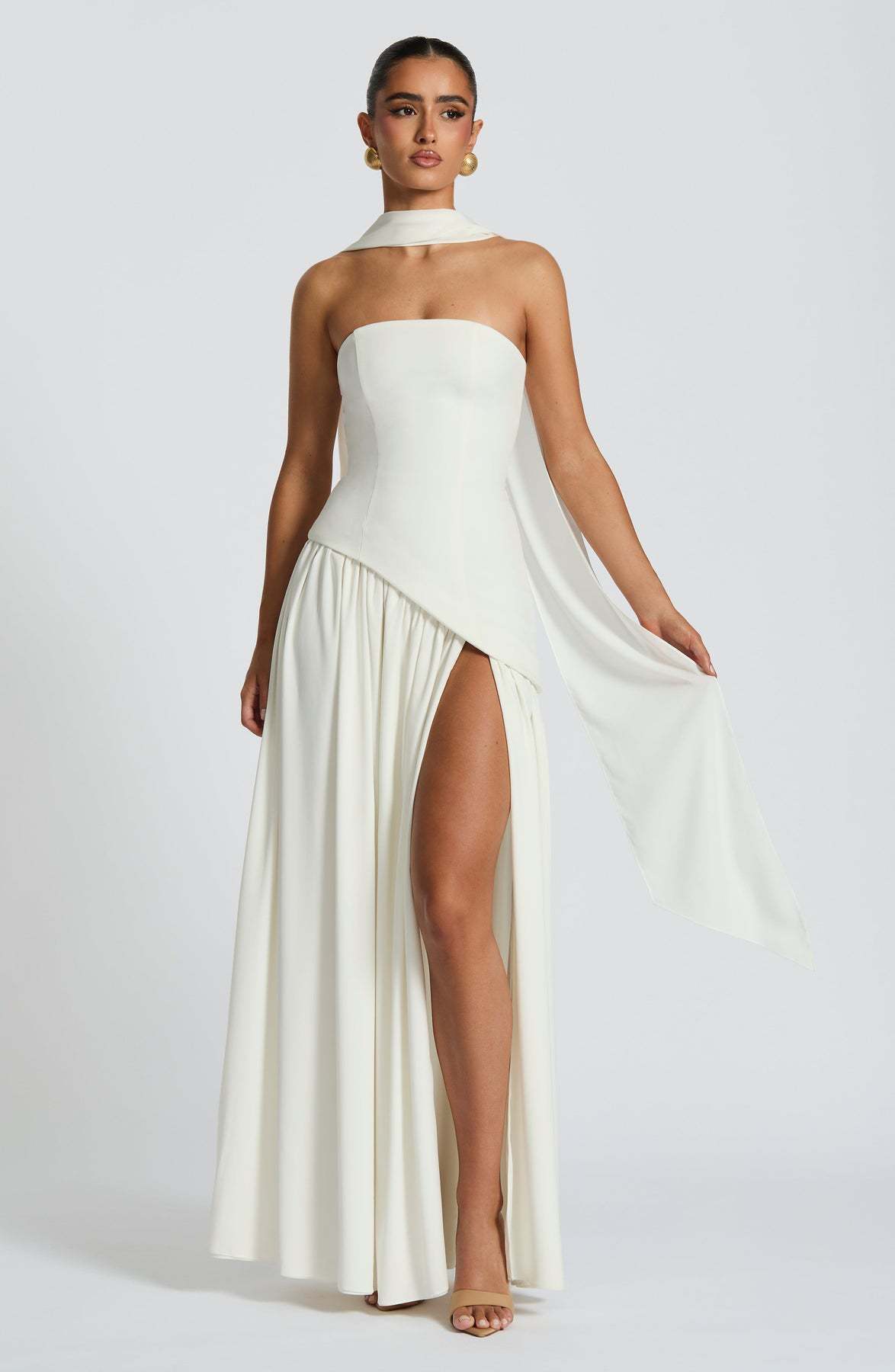 Sexy Backless Tube Top Split Dress White