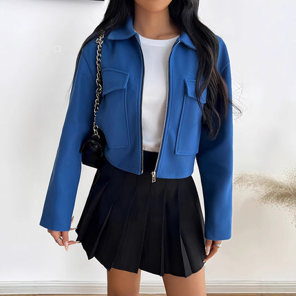 Autumn And Winter Long-sleeve Zipper Jacket Blue
