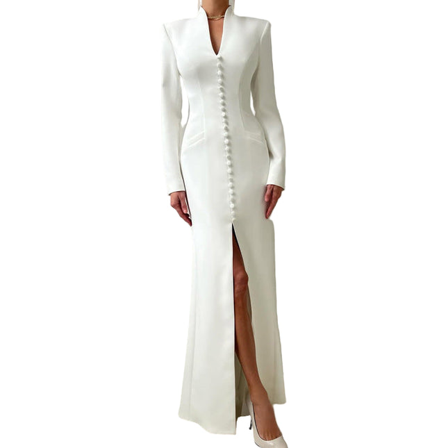 Waist Slit French Dress Beige