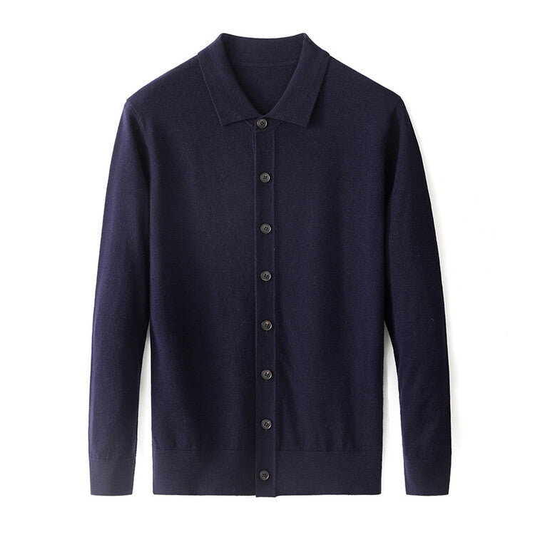 Worsted Single-sided Wool Sweater Navy Blue