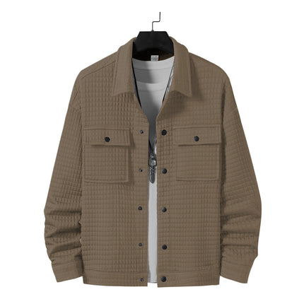 Men's Casual Jacquard Plaid Baggy Coat Khaki