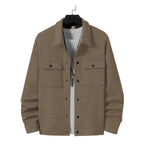 Men's Casual Jacquard Plaid Baggy Coat Khaki H