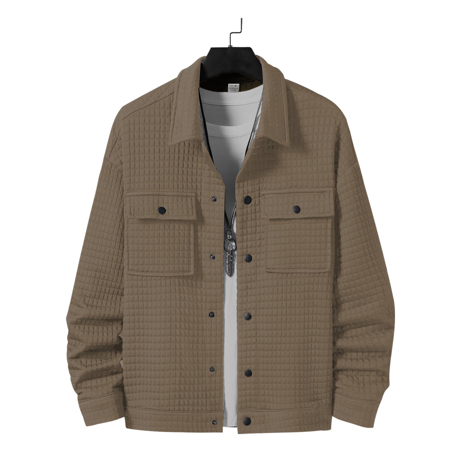 Men's Casual Jacquard Plaid Baggy Coat Khaki H