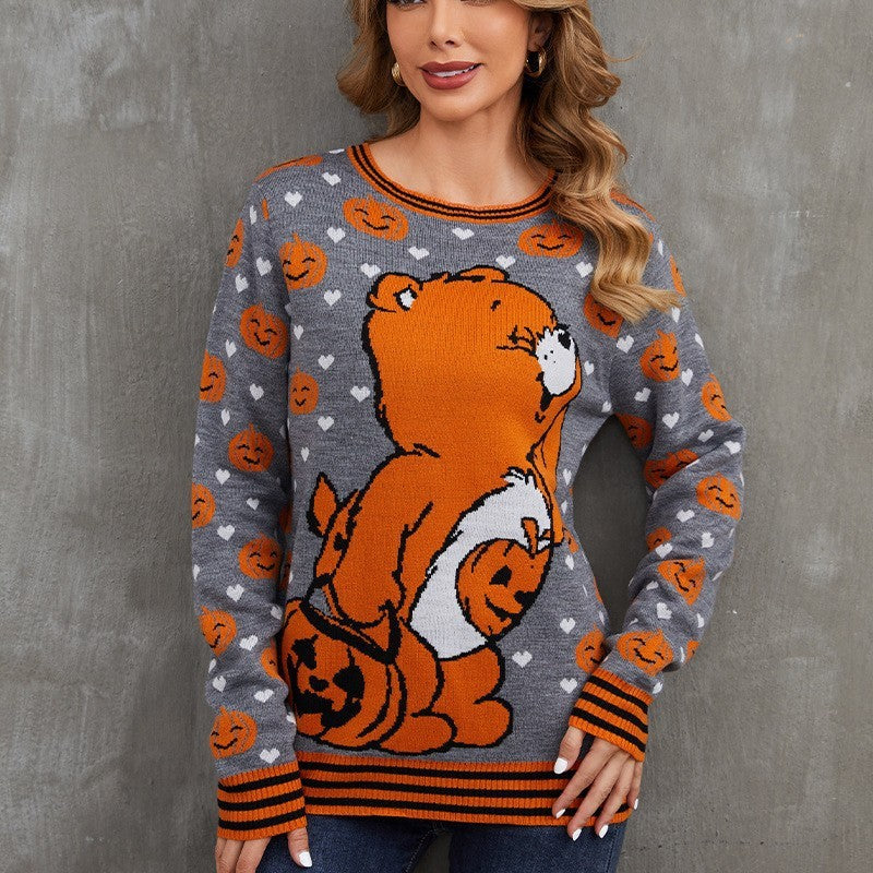 Halloween Jacquard Sweater Orange