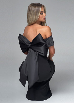 SS Bow Off-shoulder Dress Black