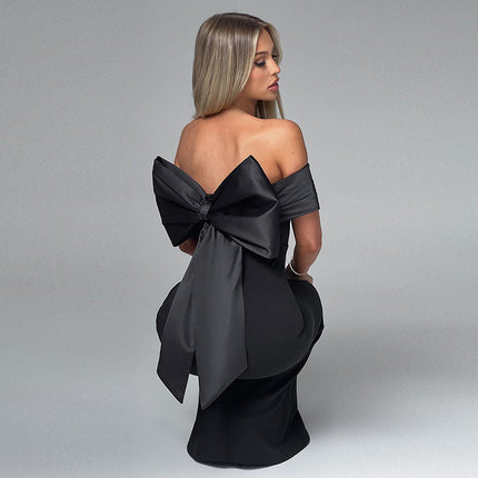 Elegant Bow Off-shoulder Dress Black