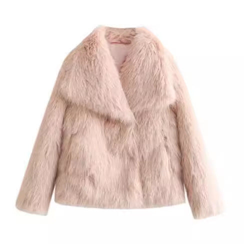 Winter Plush Coat Fashion Thicken Lapel Outwear Jacket Pink
