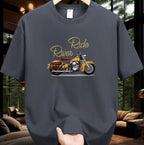 Men's Fashion Casual Motorcycle Pattern Printed T-shirt 2PC Dark Grey