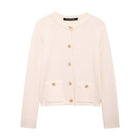 Gold Decorated Button Cardigan Beige