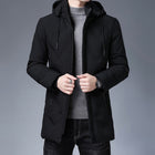 Men's Casual Thickening Mid-length Hooded Detachable Warm Jacket Black