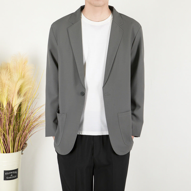 Simplicity Pure Color All-matching Casual Suit Jacket Gray