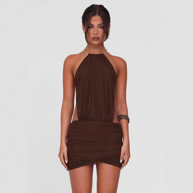 SS Lace Up Dress Brown S